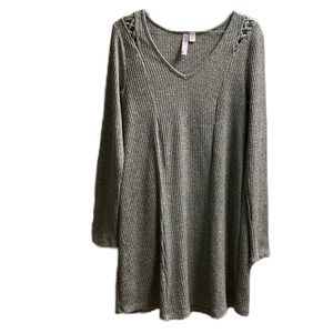 Alya, Heather Gray, Long Sleeves, V-Neckline, Casual Mini Dress, Medium
